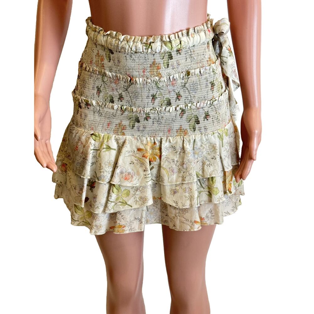 V. Chapman Mini Skirt Size 0 Floral Print Smocked Tiered Layered Cottagecore